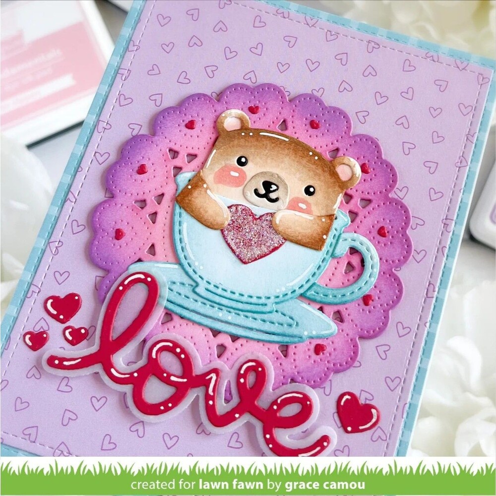 Lawn Fawn "Doily Hearts" Die Cuts LF3612 heart love frame lawn cuts